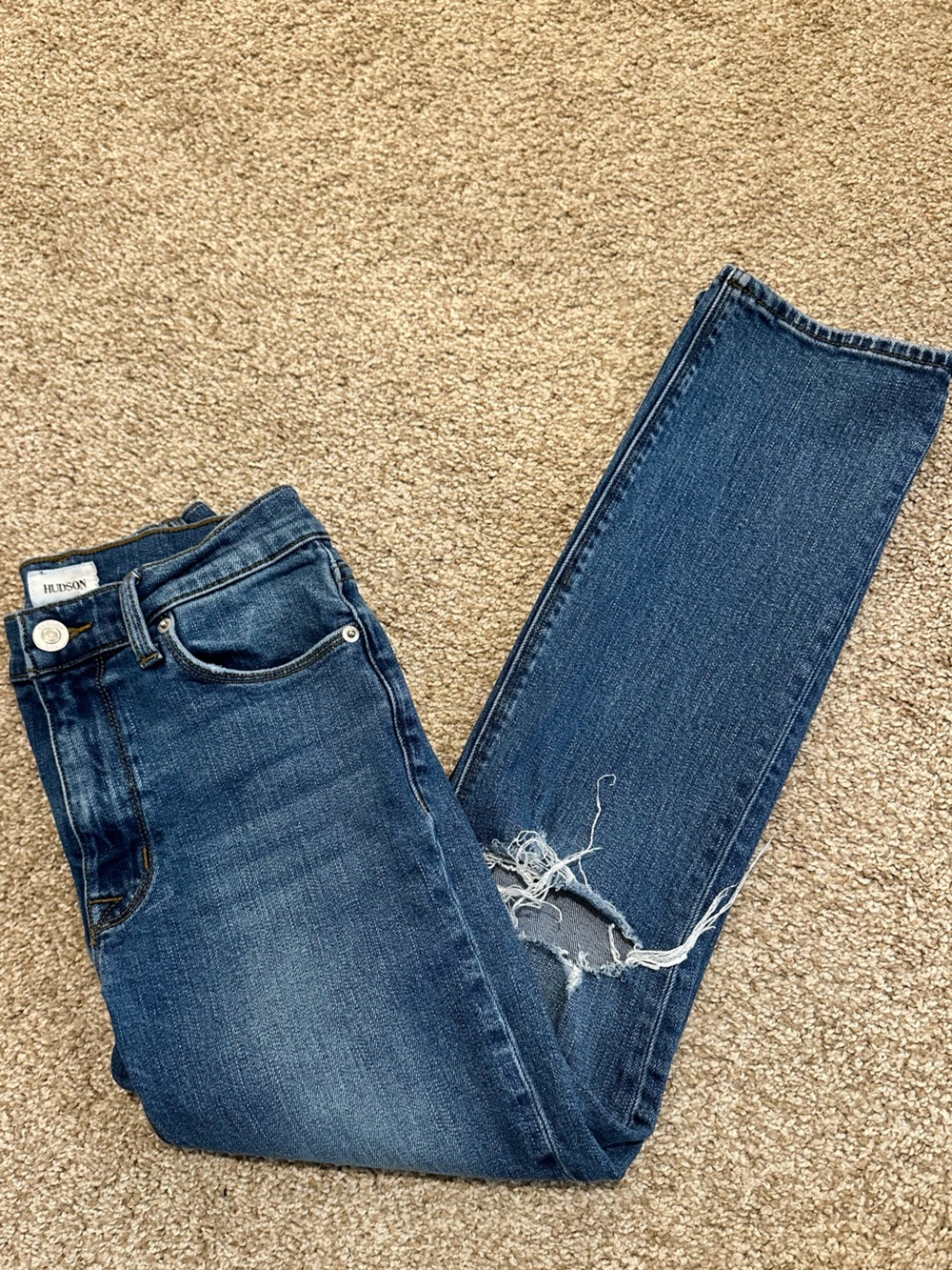 Hudson Jeans Women's Boyfriend Jeans - Dark Blue Distressed